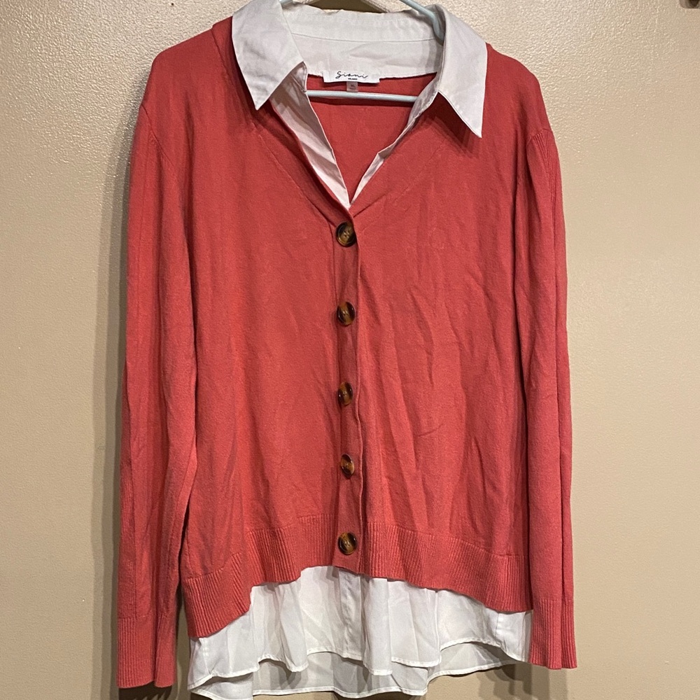 Sioni Pink Button-Down Shirt with White Layer